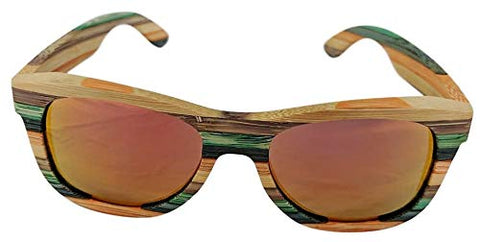 Colour Striped Polarized Wood Sunglasses with UV400 Polarised Lenses and Bamboo Box for Women