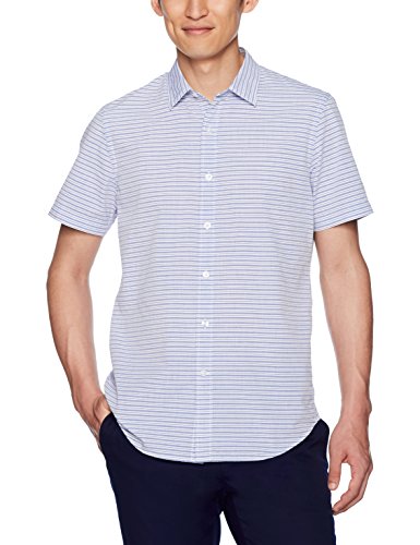 Goodthreads Men's Short-Sleeve Horizontal Stripe Shirt, Blue/White, Small