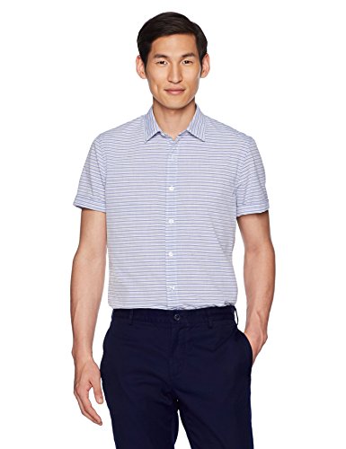 Goodthreads Men's Short-Sleeve Horizontal Stripe Shirt, Blue/White, Small