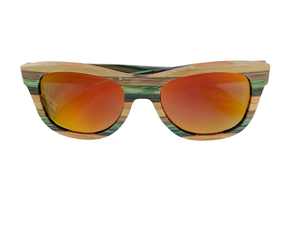 Colour Striped Polarized Wood Sunglasses with UV400 Polarised Lenses and Bamboo Box for Women