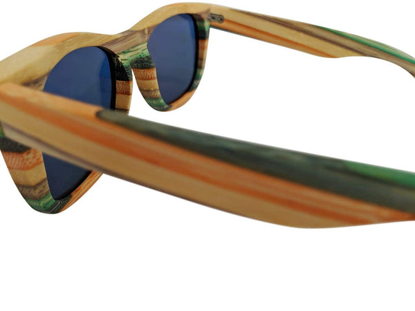 Colour Striped Polarized Wood Sunglasses with UV400 Polarised Lenses and Bamboo Box for Women
