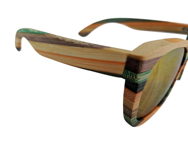 Colour Striped Polarized Wood Sunglasses with UV400 Polarised Lenses and Bamboo Box for Women