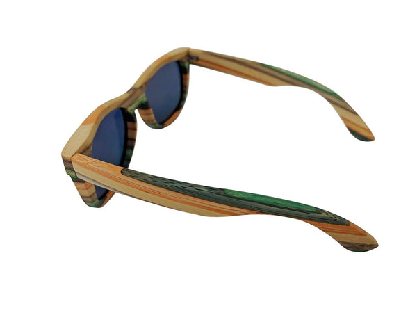 Colour Striped Polarized Wood Sunglasses with UV400 Polarised Lenses and Bamboo Box for Women