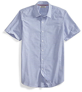 Goodthreads Men's Short-Sleeve Horizontal Stripe Shirt, Blue/White, Small