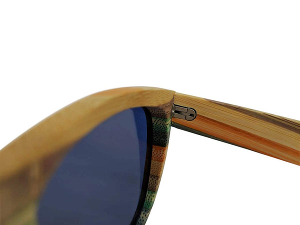 Colour Striped Polarized Wood Sunglasses with UV400 Polarised Lenses and Bamboo Box for Women