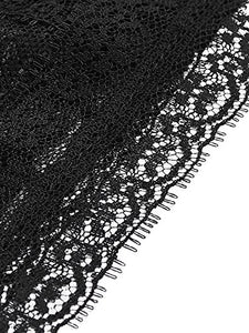 MakeMeChic Women's Floral Lace Short Shoulder Solid Tee Shirt Top Black S at Amazon Women’s Clothing store: