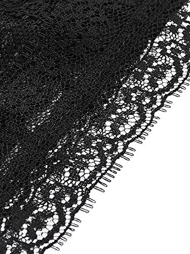 MakeMeChic Women's Floral Lace Short Shoulder Solid Tee Shirt Top Black S at Amazon Women’s Clothing store: